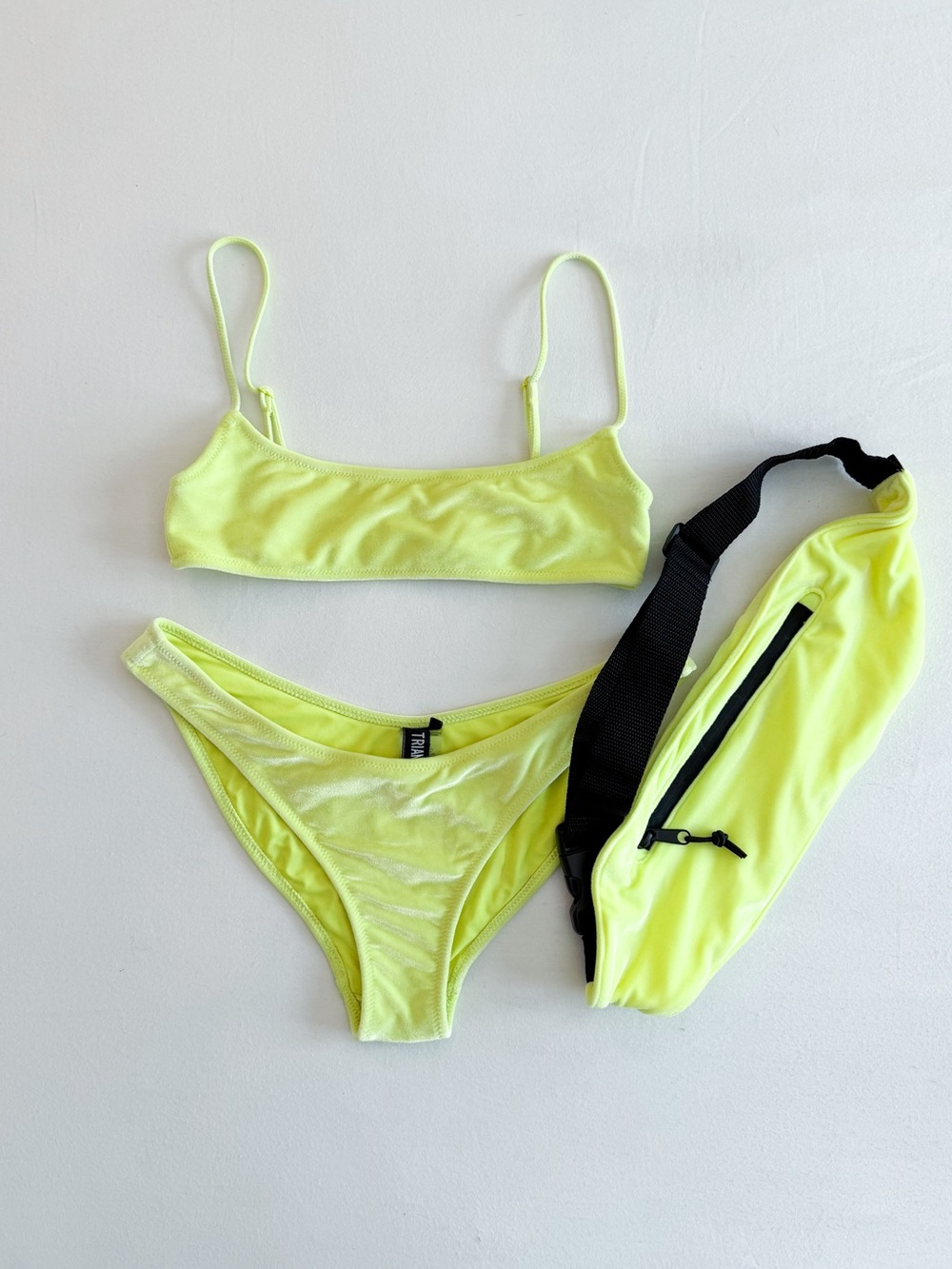 Triangl 3 Piece Neon Yellow Velvet Bikini Set
